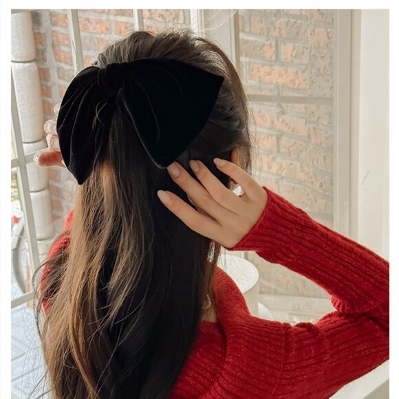 Velvet Wine Burgundy Bow Ribbon Hair Barrette - Picture 4 of 5